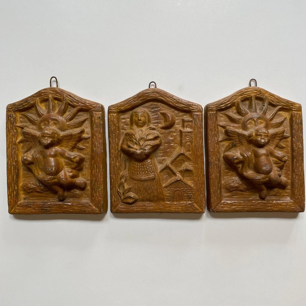 Mexican Folk Pottery Tile Set Wall Art Cherub Sun Angels Harvest Moon Home Decor